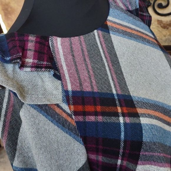 Madison Leigh Plaid Ruffle Shoulder 3/4 Sleeve Swing Dress‎ Sz L - Picture 3 of 12